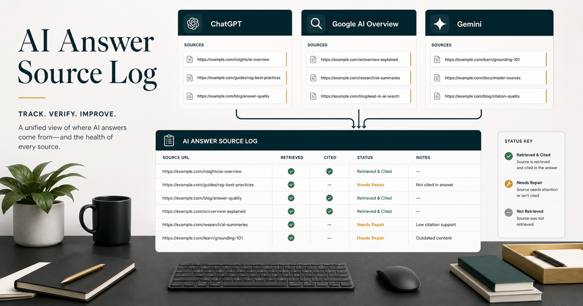 AI Answer Source Log: Track the URLs Behind Mentions, Citations, and Retests